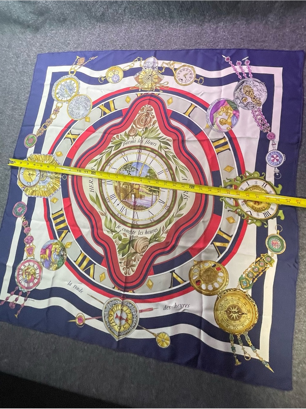 Hermes Multicolor Silk Scarf with Navy, Red, White and Gold Accents - Picture 12 of 16
